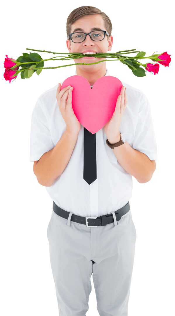 Geeky Hipster with Roses and Heart on Transparent Background