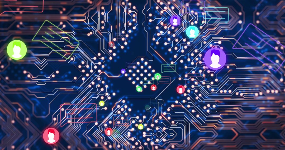 Dynamic Digital Network Circuit Board with User Icons
