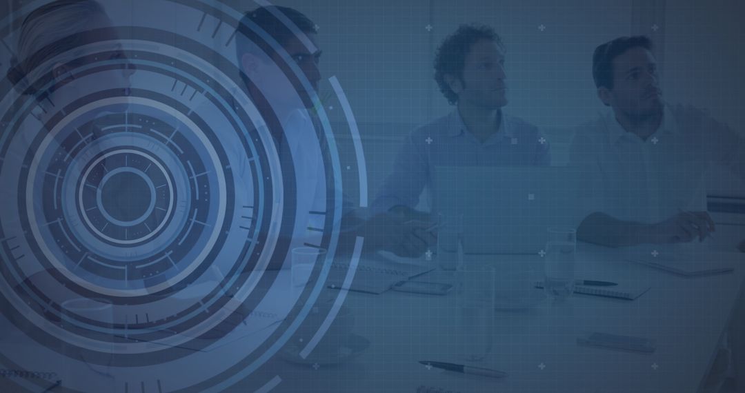 Business Professionals Discussing Futuristic Digital Interface