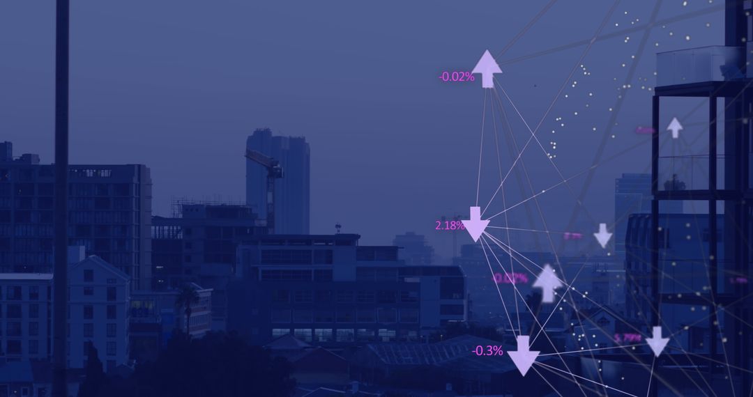 Digital Icons and Globe Overlay on Urban Cityscape