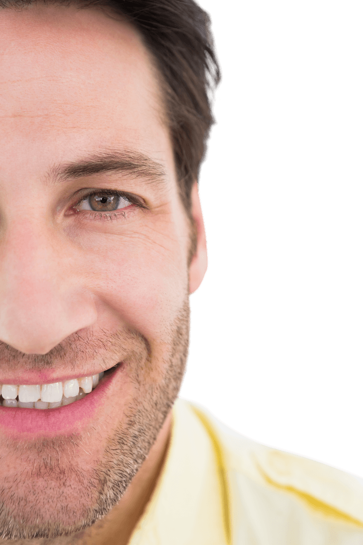 Half-Face Smile of Confident Man on Transparent Background