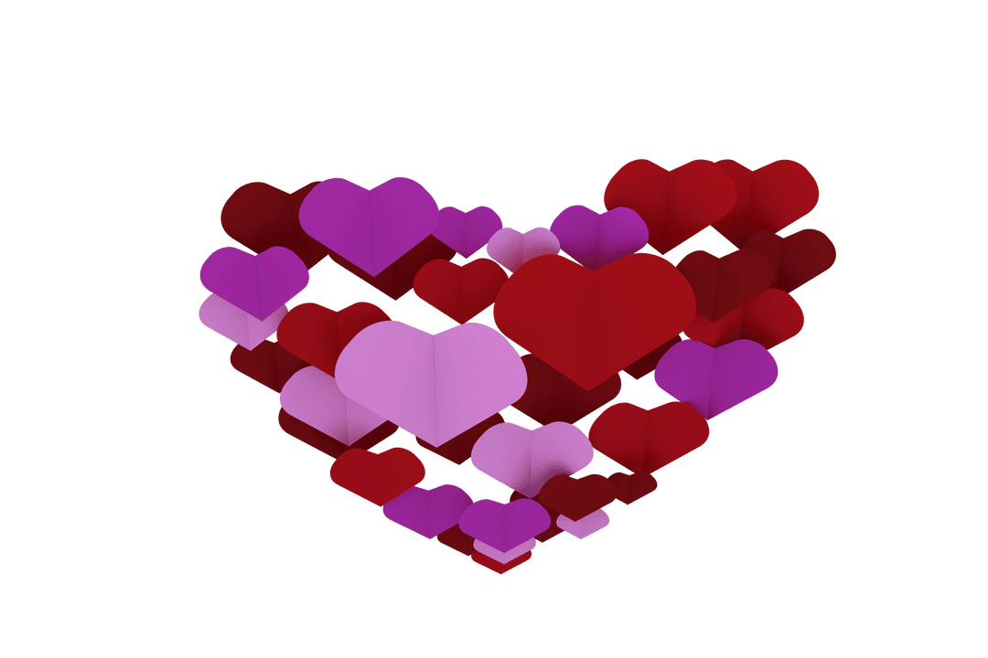 Floating Red and Purple Hearts on Transparent Background