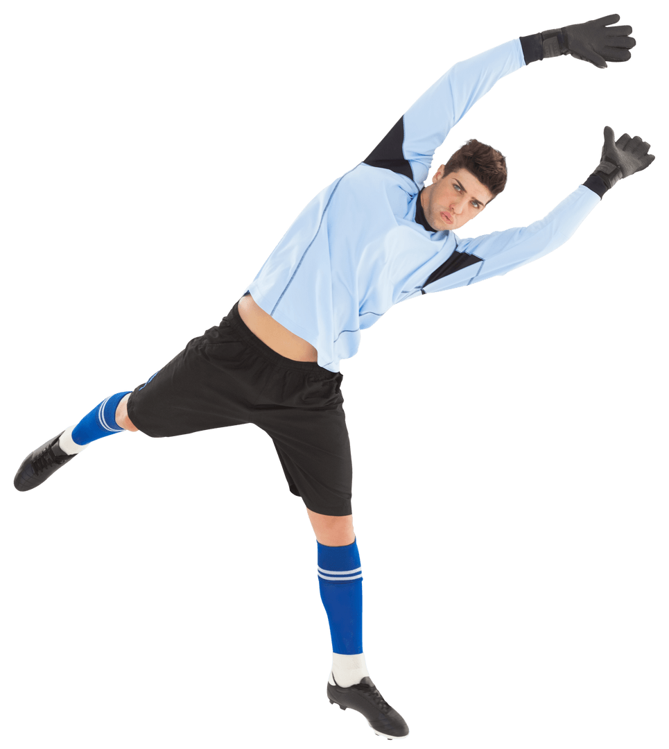 Caucasian Male Footballer Jumping Dynamic Pose Transparent
