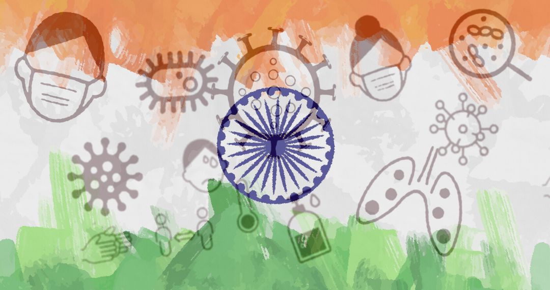 Abstract COVID-19 Icons Overlayed on Indian Flag Illustration - Free Images, Stock Photos and Pictures on Pikwizard.com