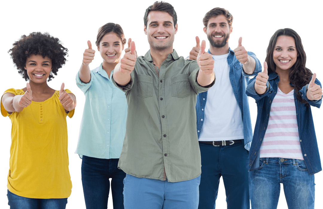 Diverse Group of Professionals Giving Thumbs Up on Transparent Background