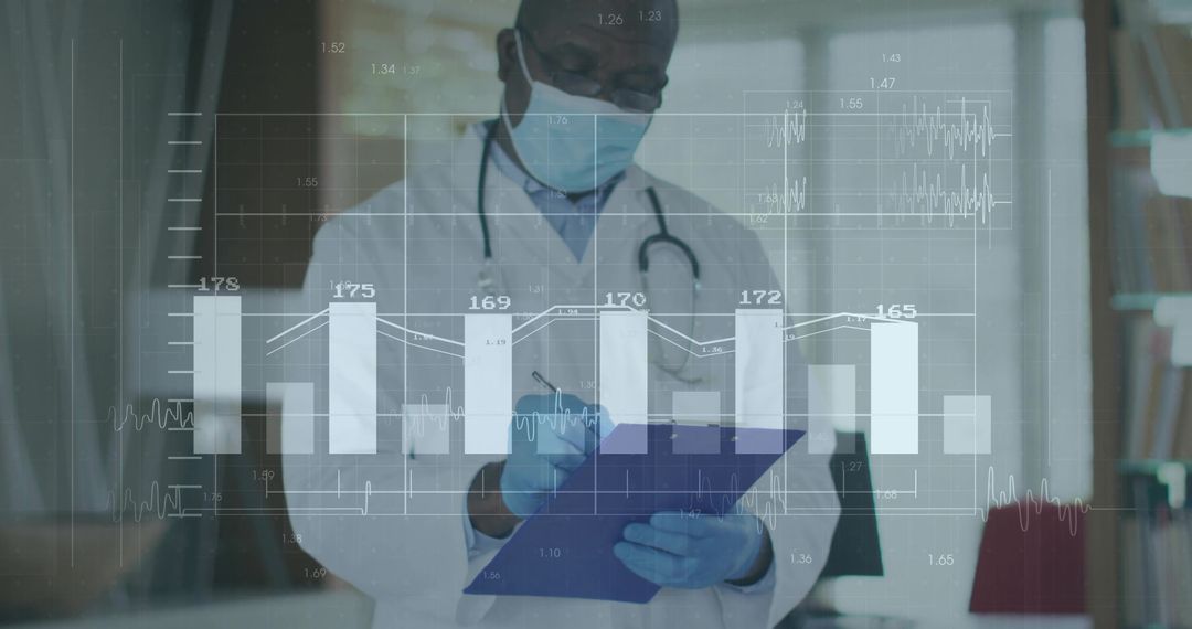 Doctor Analyzing Medical Data with Virtual Graphs in Office
