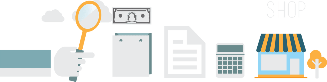 Transparent Business Icons Collection with Shop Design