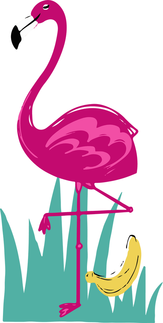 Whimsical Pink Flamingo Balancing on One Leg Banana Transparent