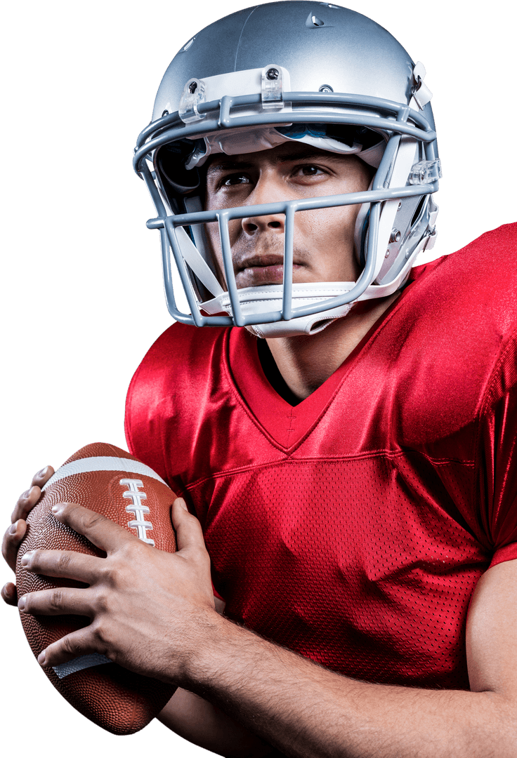 Transparent American Football Player Focused with Football Hold