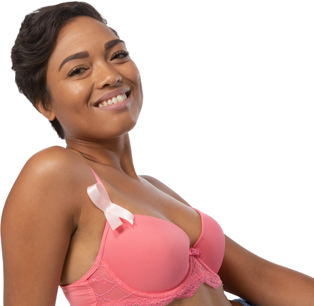 Confident Woman Wearing Pink Bra with Ribbon for Breast Cancer Awareness Transparent Background - Download Free Stock Images Pikwizard.com