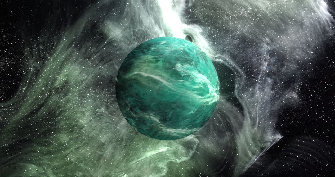 Emerald Planet Amidst Cosmic Dust and Swirling Nebula - Free Images, Stock Photos and Pictures on Pikwizard.com