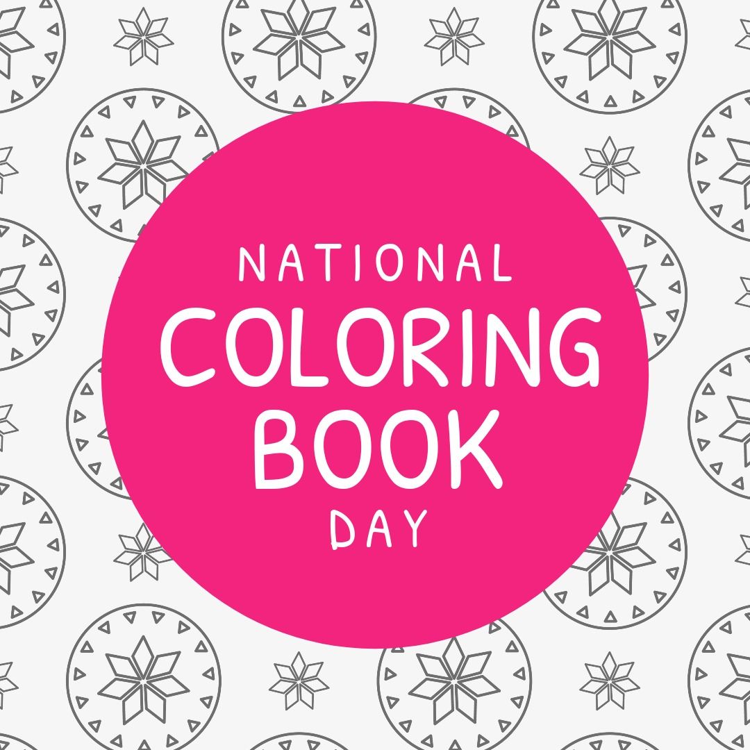 Illustration of national coloring book day text on pink circle and designs on white background - Download Free Stock Templates Pikwizard.com