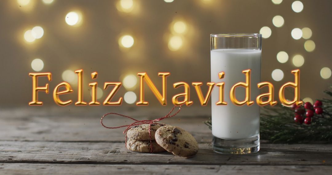 Christmas Greetings with Milk and Cookies under Festive Lights