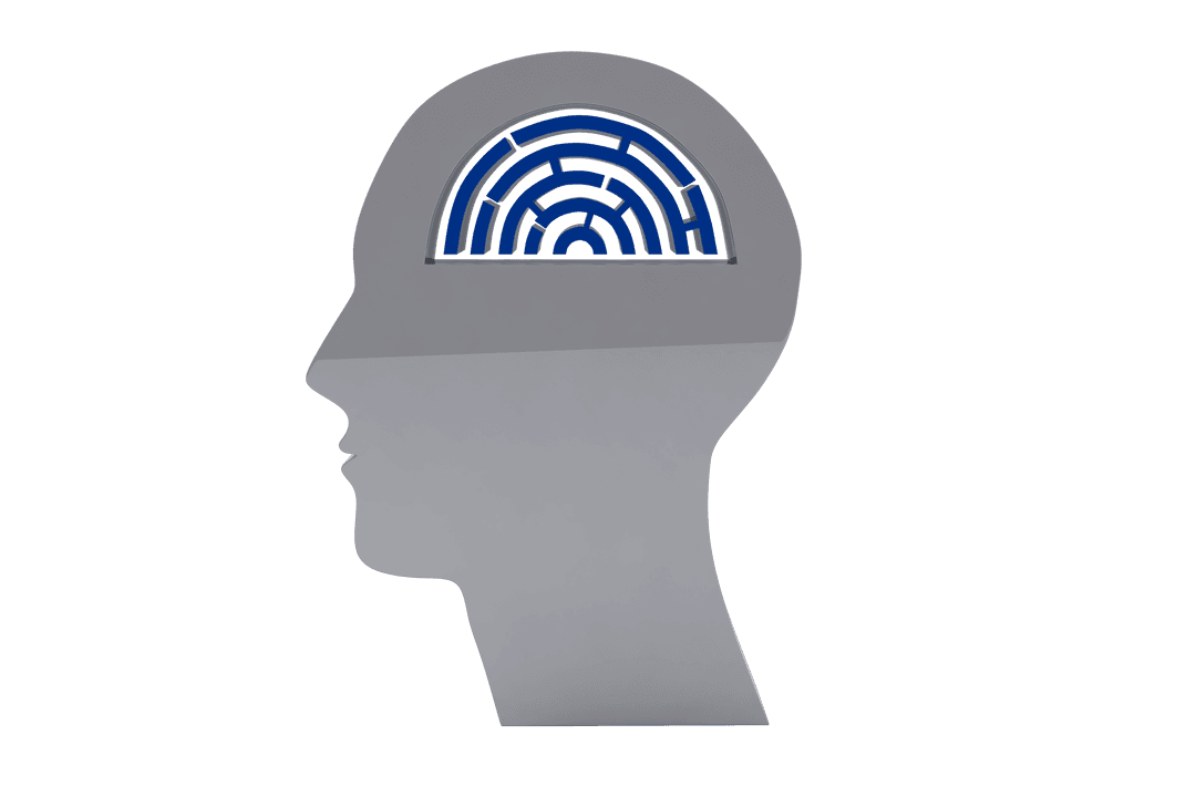 Transparent Head Silhouette with Maze Mind Concept Illustration