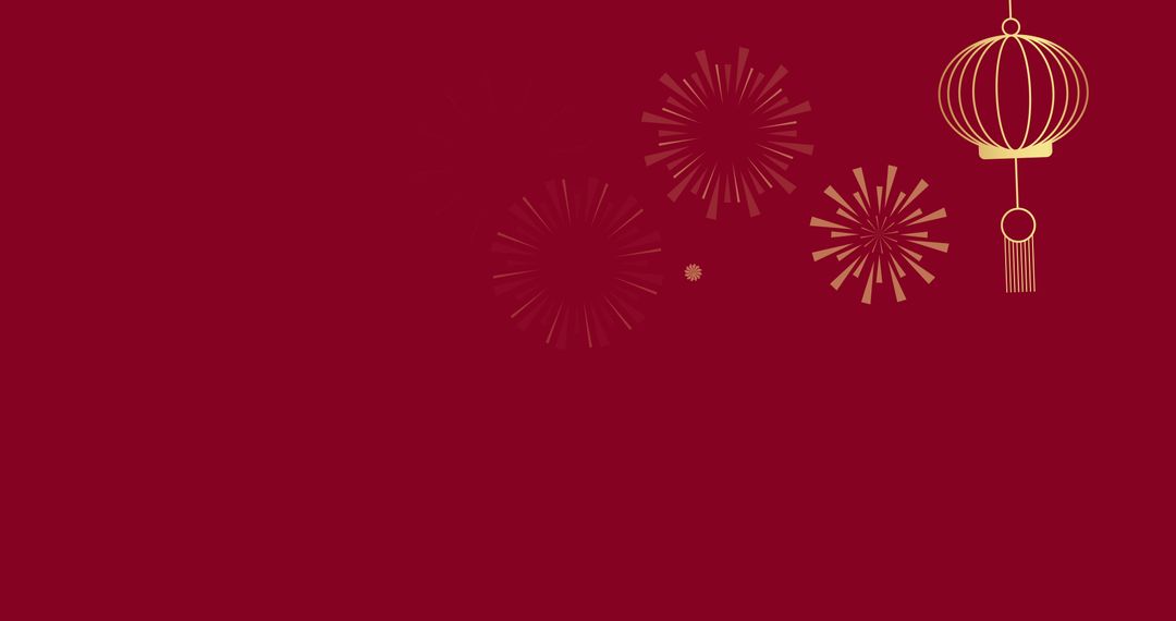 Elegant Lanterns and Fireworks on Festive Red Background
