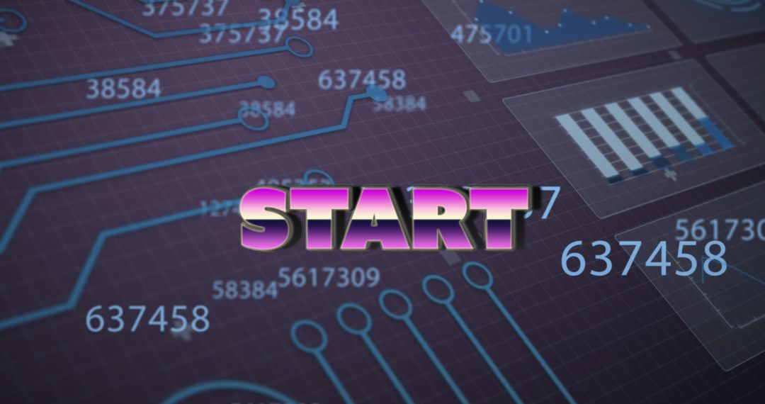 Start Text Amid Digital Data Flow on Gray Background