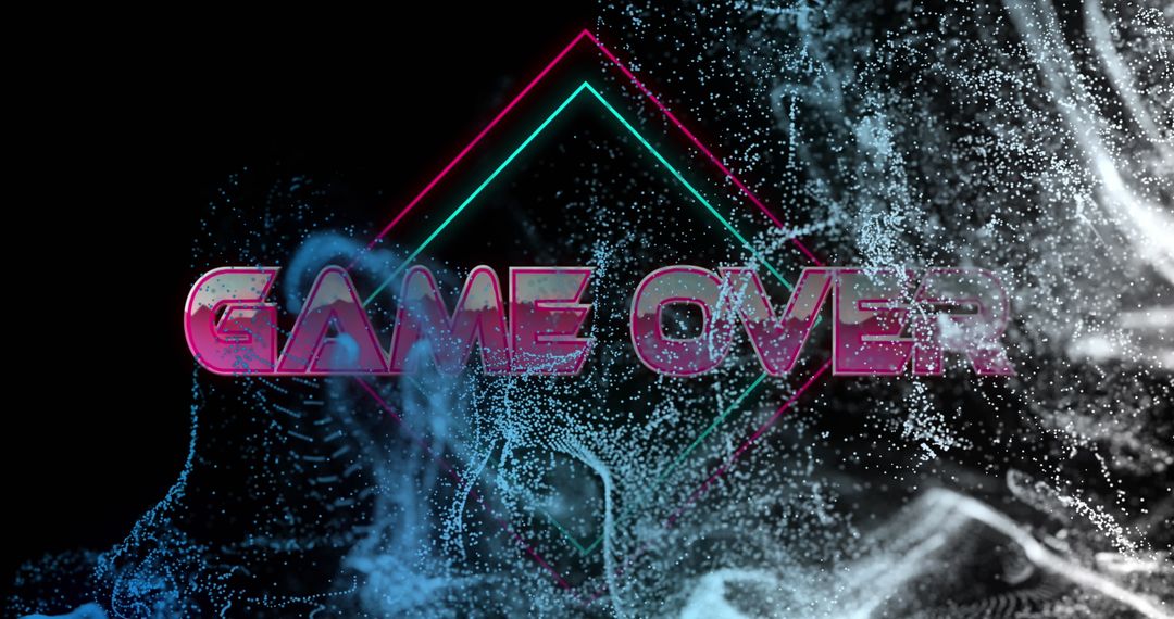 Futuristic Game Over Display with Neon Glows and Digital Waves