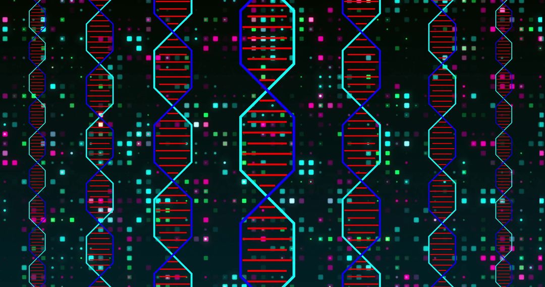 Digital DNA Strands on Abstract Background Collage