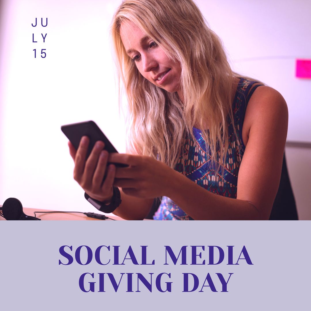 Social Media Giving Day Concept with Engaged Woman Using Smartphone - Download Free Stock Templates Pikwizard.com