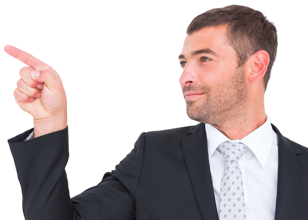 Confident Businessman with Transparent Background Pointing