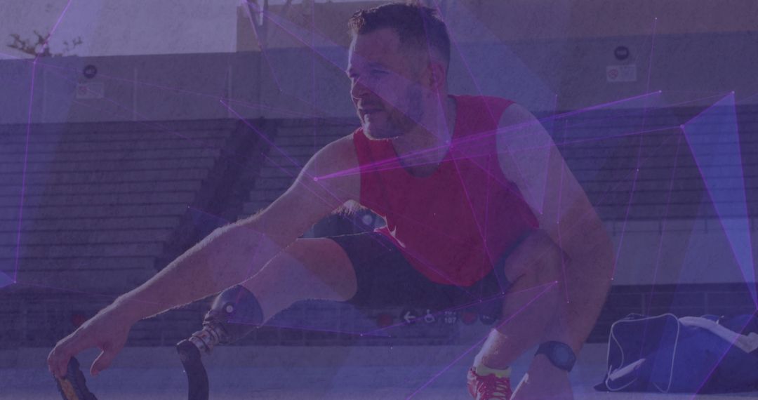 Athlete with Running Blade Preparing with Stretch Exercise