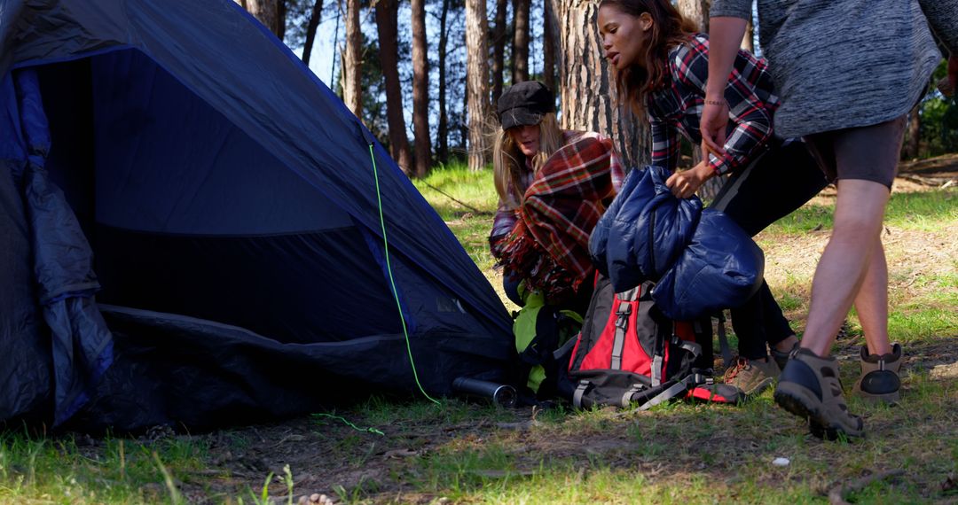 Group of Friends Setting Up a Tent in Forest - Free Images, Stock Photos and Pictures on Pikwizard.com