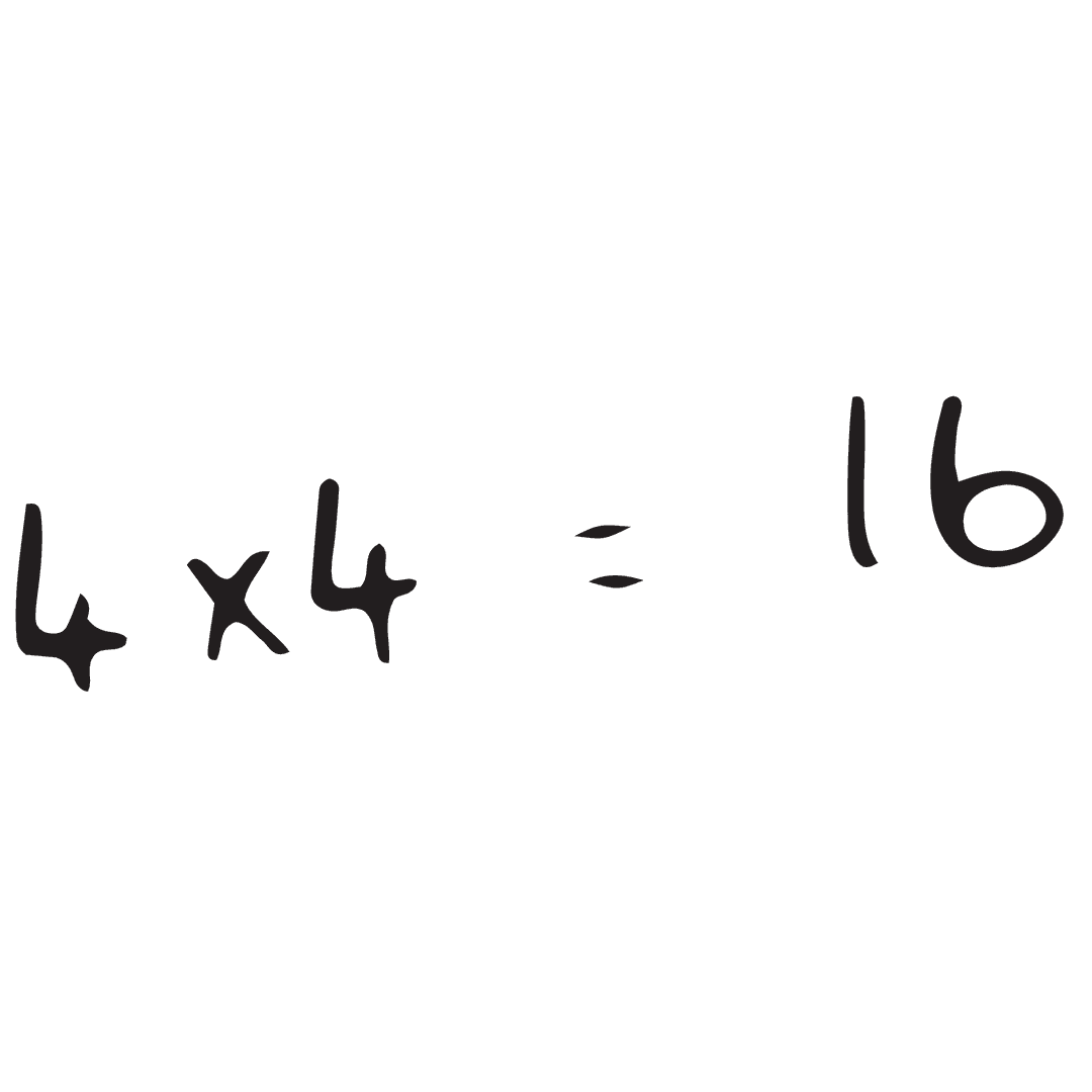 Mathematics Fact 4x4 Equals 16 on Transparent Background