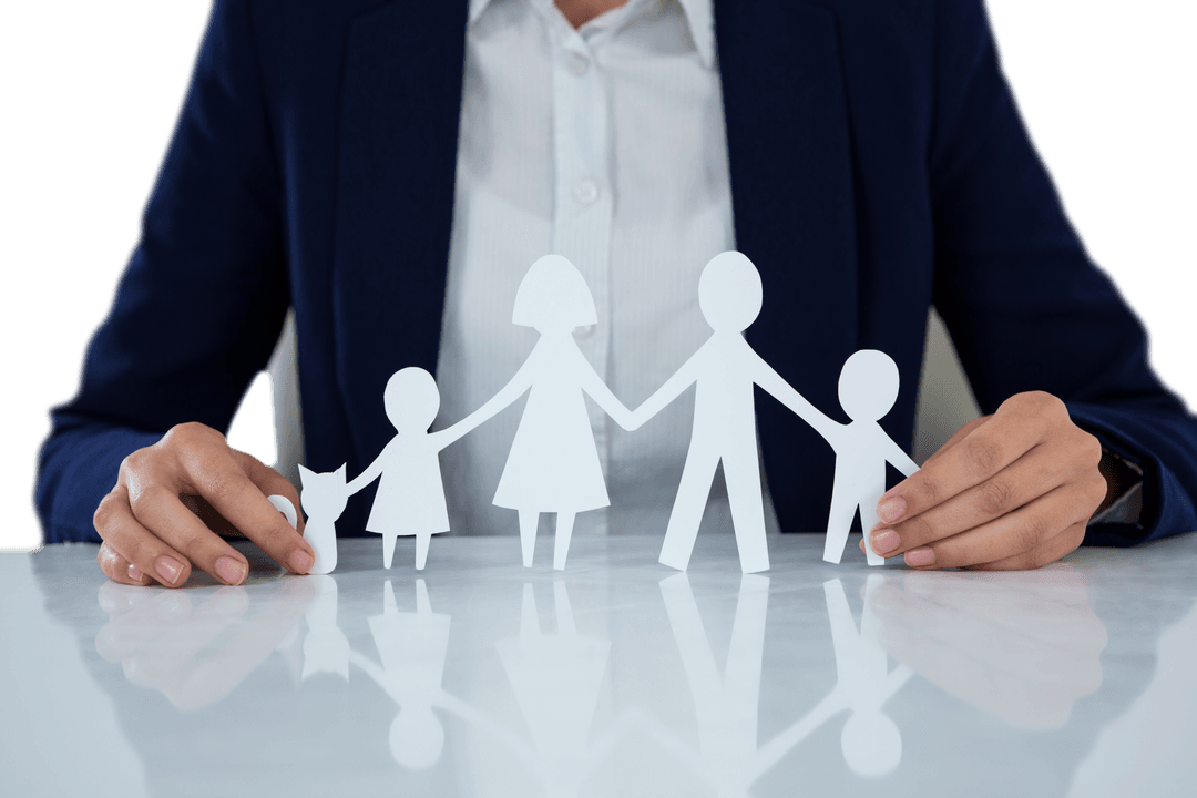 Businessman Holding Paper Family on Transparent Background