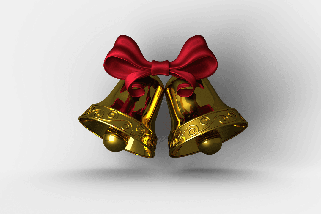 Transparent Golden Bells with Red Ribbon Celebrating Joy