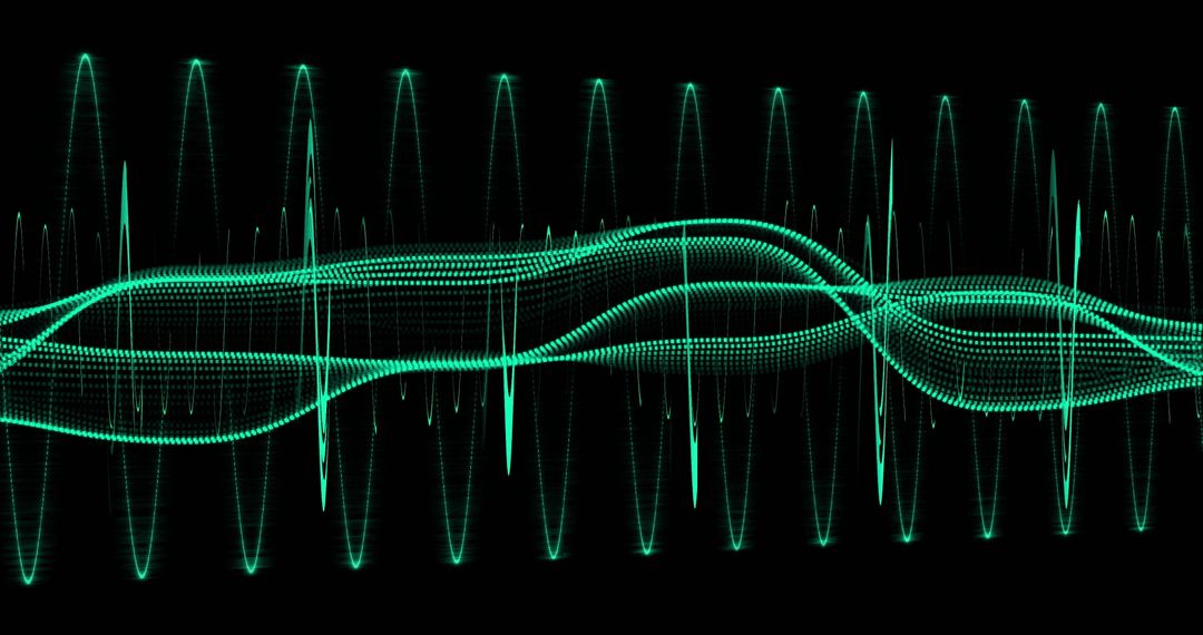 Green Oscillating Digital Wave Form on Black Background