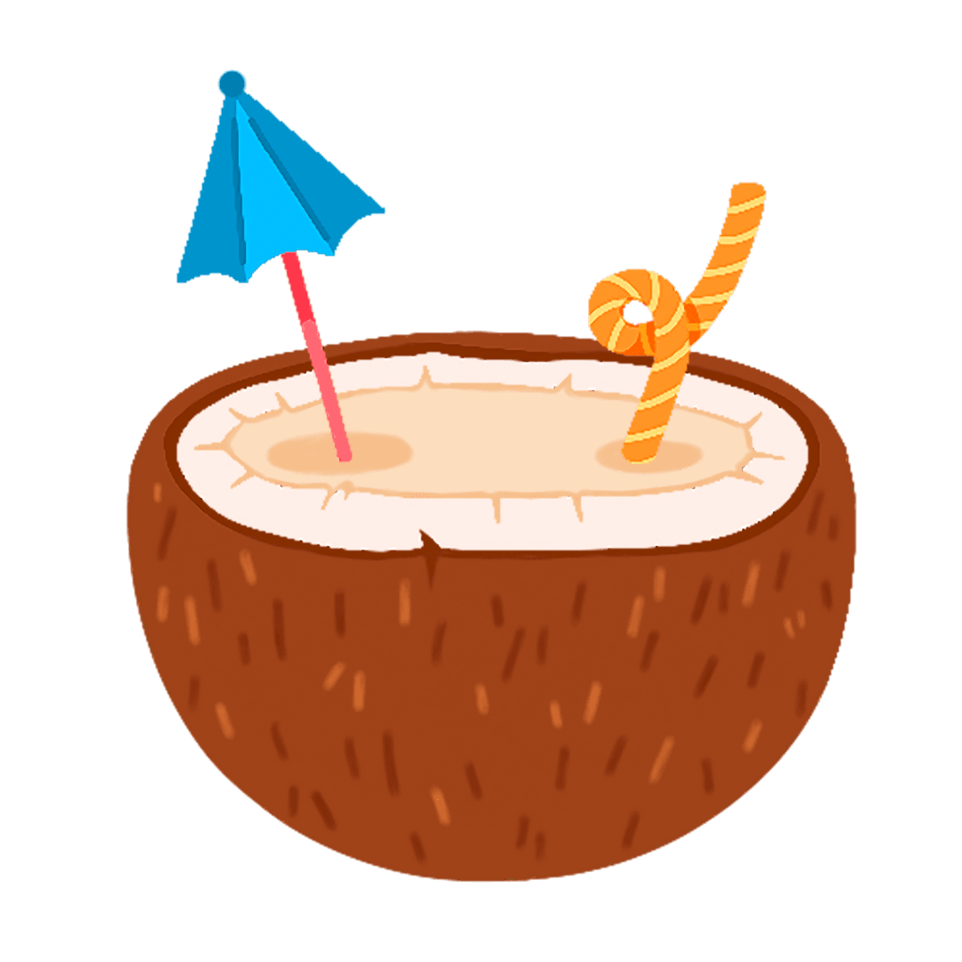 Flat Design Coconut Drink with Umbrella and Striped Straw Transparent Style