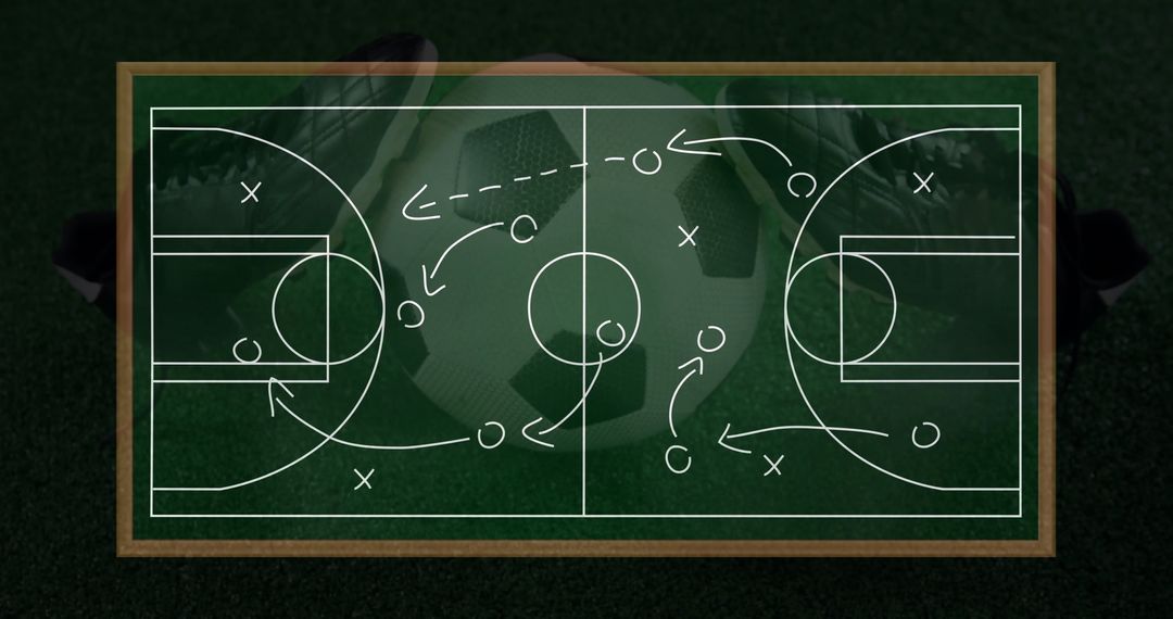 Soccer Strategy Chalkboard with Field Plan and Player Movements