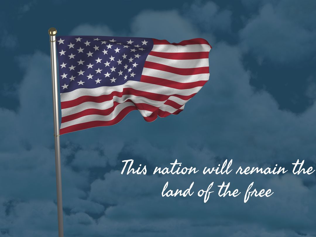 American Flag Waving Against Twilight Sky Showing Patriotism