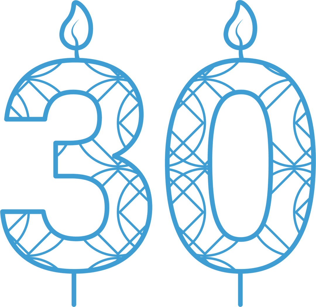 Transparent 30th Birthday Blue Candles with Decorative Patterns