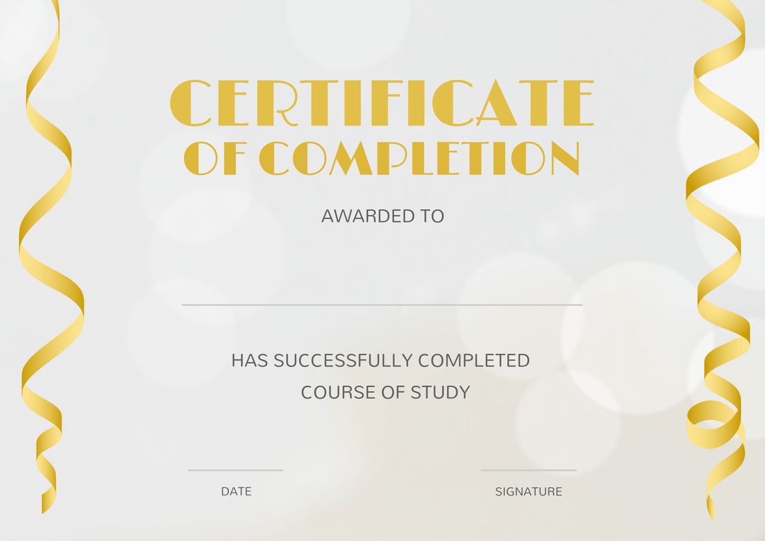 Elegant Certificate of Completion with Gold Ribbons and Space for Customization - Download Free Stock Templates Pikwizard.com