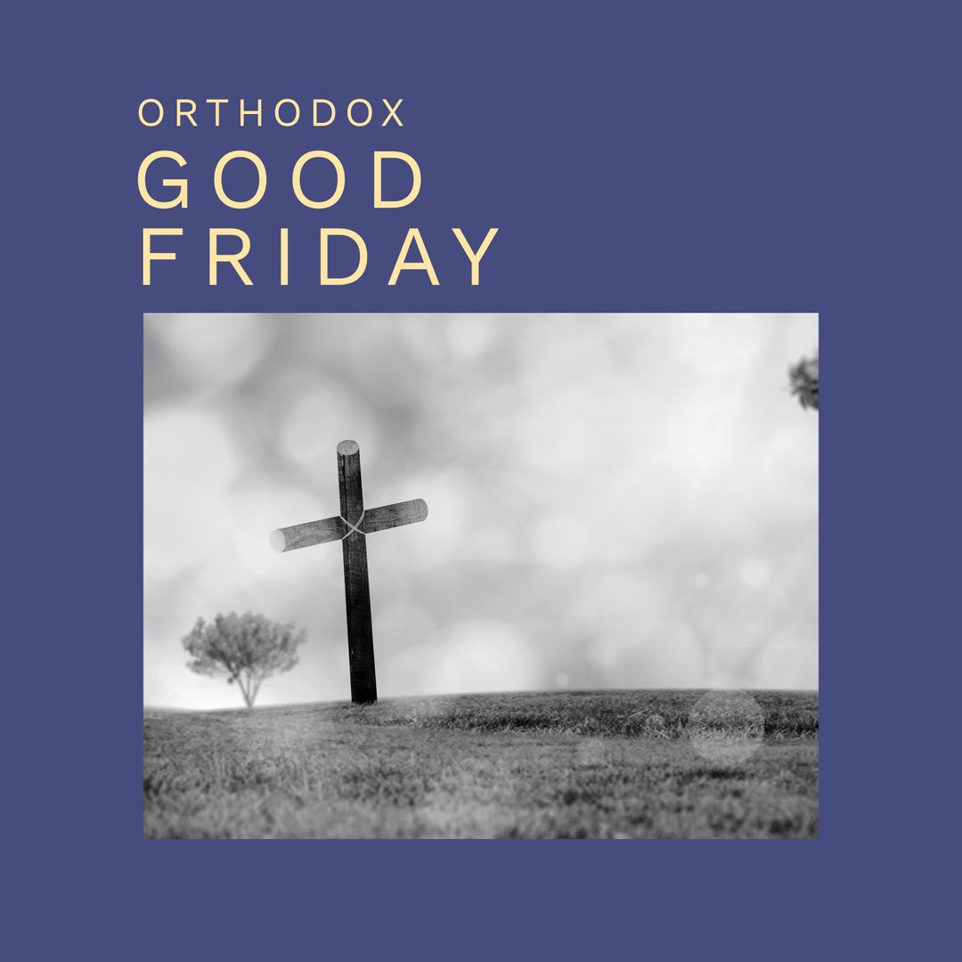 Orthodox Good Friday Cross on Peaceful Landscape Background