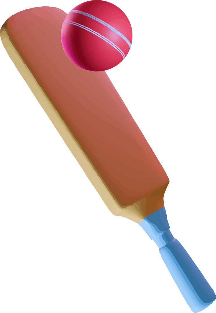 Stylized Cricket Bat and Ball on Transparent Background