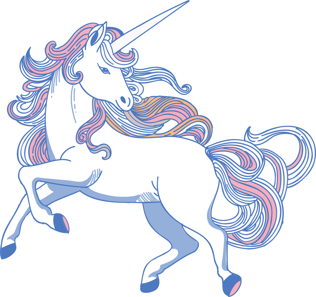 Prancing Unicorn with Pastel Mane on Transparent Background