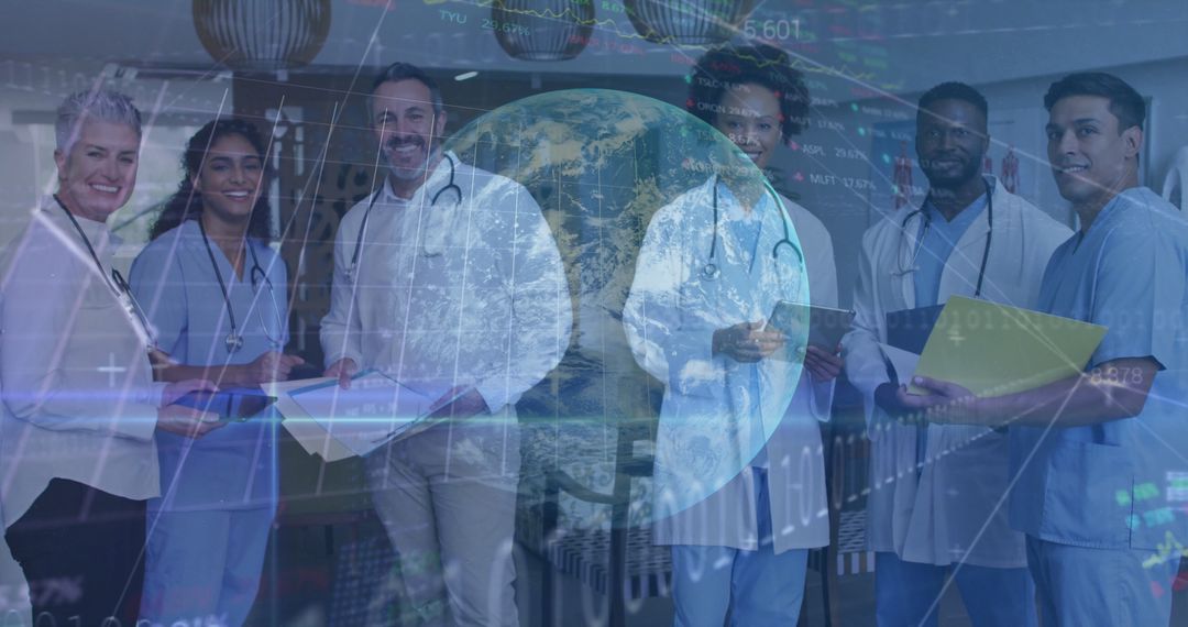 Diverse Medical Team Using Technology for Healthcare Solutions