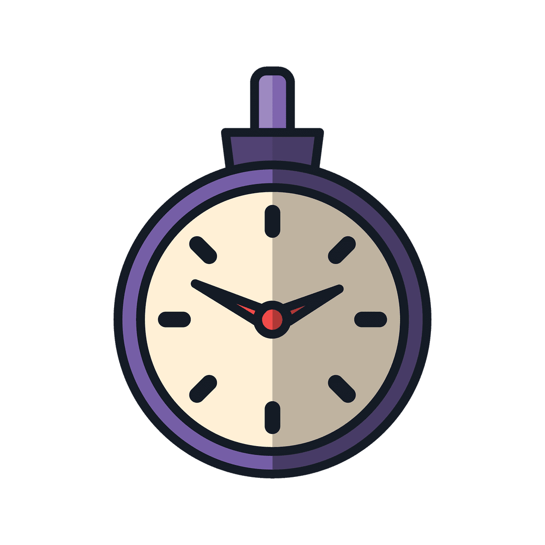 Purple Clock Illustration on Transparent Background for Time Management