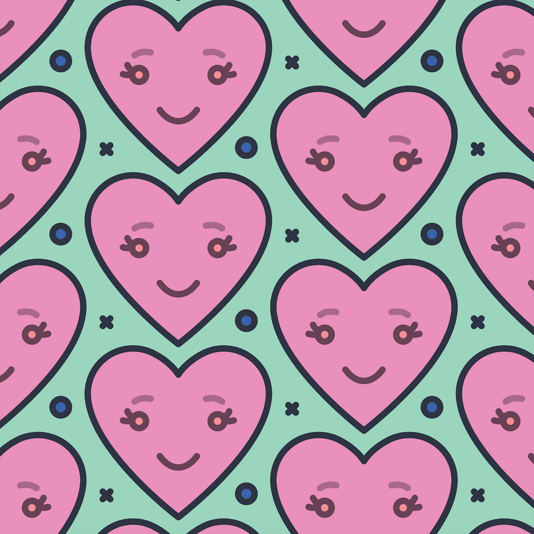 Smiling Heart Pattern on Transparent Background
