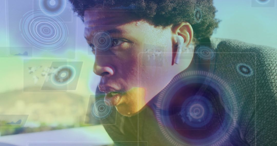 Athlete with Tech HUD Enhancing Outdoor Fitness Activity