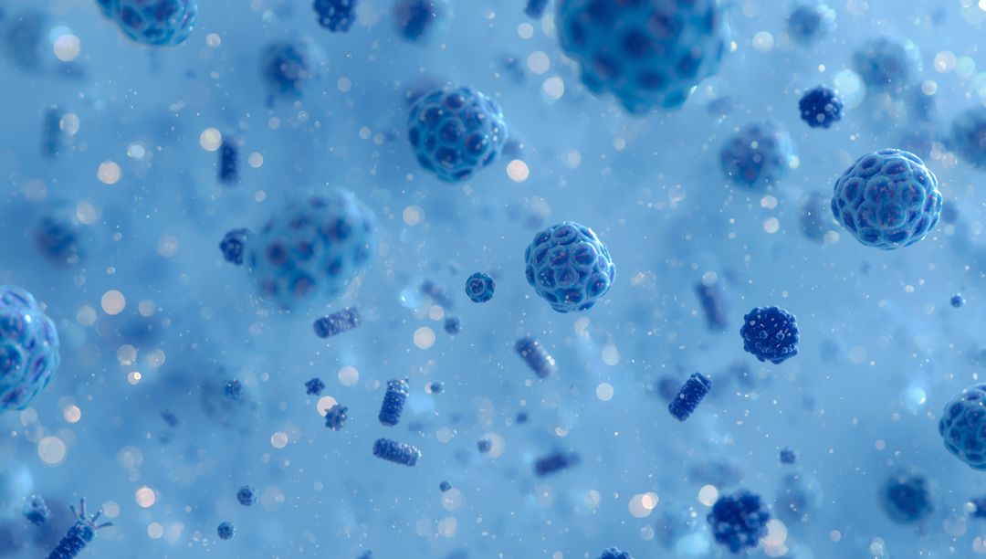 Microscopic View of Virus Particles and Bacteria in Fluid