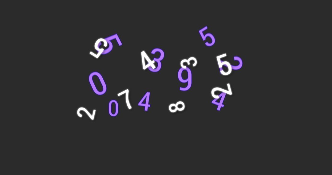 Dynamic Violet and White Numbers Floating on Dark Background
