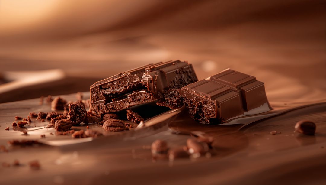 Gourmet Dark Chocolate Bars with Cocoa Nibs and Melted Rich Chocolate