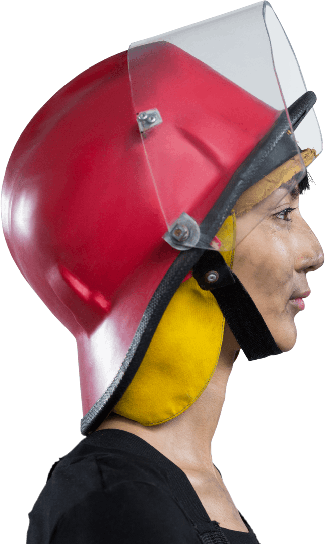 Transparent Side View Female Architect Wearing Protective Helmet