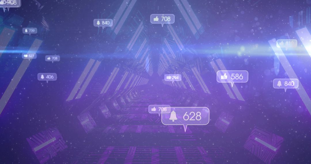 Futuristic Neon Tunnel with Notification Bubble and Glowing Panels