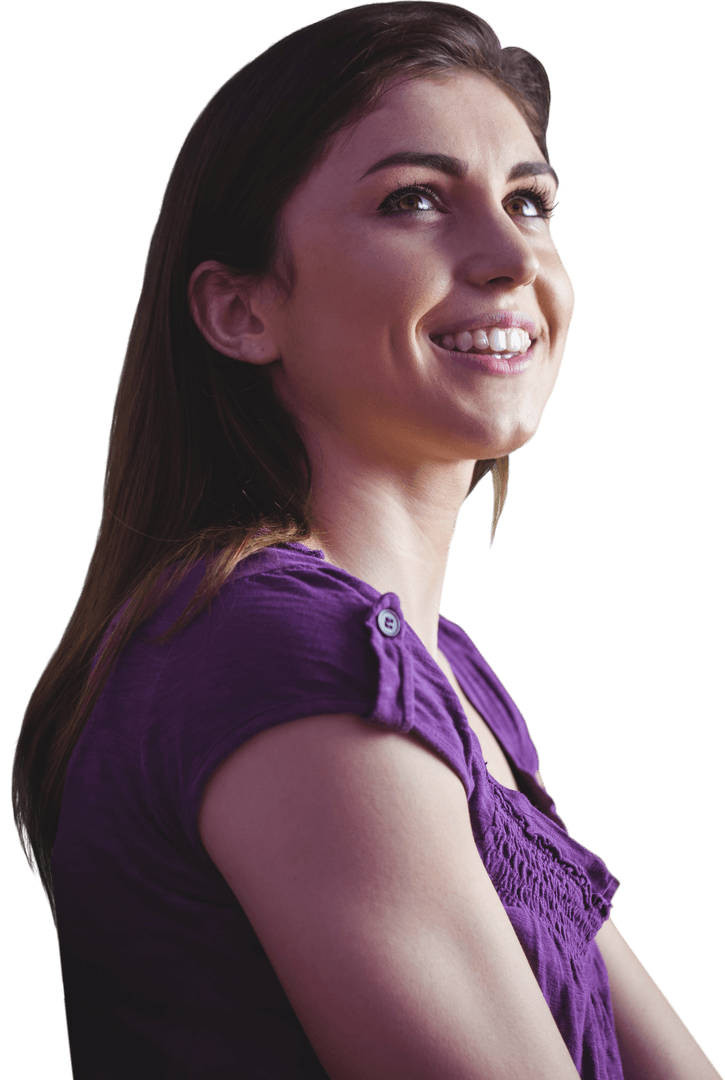 Transparent Cutout of Smiling Woman Looking Confidently Upward