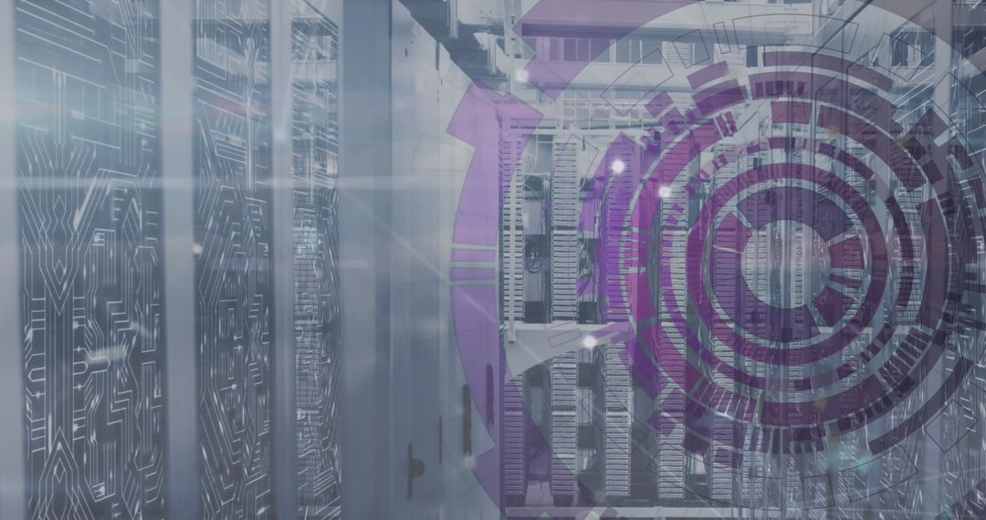 Futuristic Data Tunnel with Server Digital Interface Overlay