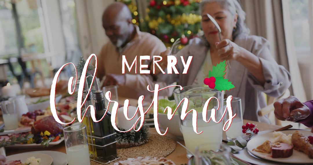 Diverse Senior Friends Enjoying Christmas Dinner at Home